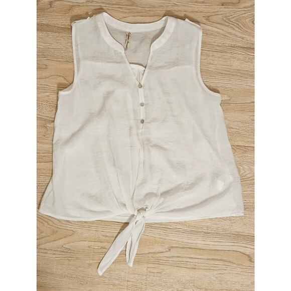 PerSeption Concept Sleeveless Blouse Tie Front  White Top Womens Size Small - Picture 1 of 7